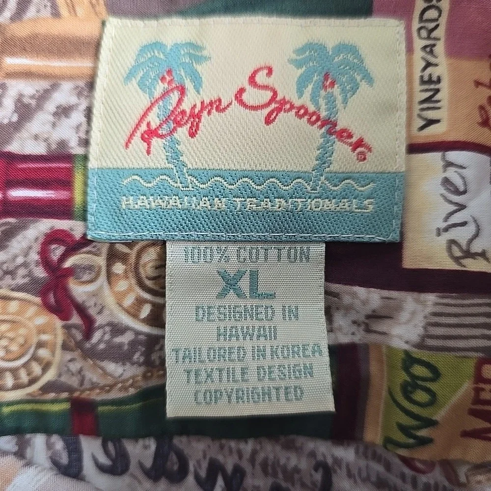 Reyn‎ Spooner Mens Hawaiian Shirt XL Winery Wine Bottles Vineyard Hawaiian Camp